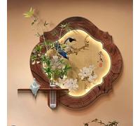 HOLGVE Décoration Murale 3D Suspendue avec Lumière LED, Sculptures Murales avec Plante Artificielle, Peinture Décorative en Grès for Entrée, Salon, Couloir(Brown-2,60x60cm/23.6x23.6in)