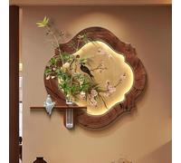 HOLGVE Décoration Murale 3D Suspendue avec Lumière LED, Sculptures Murales avec Plante Artificielle, Peinture Décorative en Grès for Entrée, Salon, Couloir(Brown-1,100x100cm/39.3x39.3in)