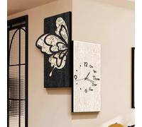 HOLGVE Décoration Murale d'angle Double avec Horloge, Tableau Décoratif en Grès, Facile a Lire, for Les Coins du Salon, du Couloir Ou L'entrée.(Wit,19.6x9.8in/50x25cm)