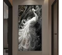 HOLGVE Décoration Murale Lumineuse 3D, Fresque Murale Lumineuse LED Représentant Un Paon avec Cadre Photo en Métal, Alimentation Secteur, Idéale for Le Hall D'hôtel(White-1,23.6x47.2in60x120cm)