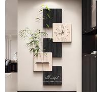 HOLGVE Horloge Décorative Murale 3D Illuminée avec Lumière LED, Tableau Mural Suspendu avec Motif de Plante Verte Artificielle, Sculpture Murale for, Entrée(Black -2,23.6x47.2in/60x120cm)