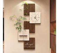 HOLGVE Horloge Décorative Murale 3D Illuminée avec Lumière LED, Tableau Mural Suspendu avec Motif de Plante Verte Artificielle, Sculpture Murale for, Entrée(Brown-1,27.5x55.1in/70x140cm)