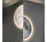HOLGVE Horloge Murale 3D avec Motif Lune Et Anneau LED, Tableau Décoratif d'angle Semi-Circulaire for Entrée, Décoration Murale for Salon, Chambre, Couloir(White-1,11.8x23.6in/30x60cm)