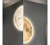 HOLGVE Horloge Murale 3D avec Motif Lune Et Anneau LED, Tableau Décoratif d'angle Semi-Circulaire for Entrée, Décoration Murale for Salon, Chambre, Couloir(White-4,11.8x23.6in/30x60cm)