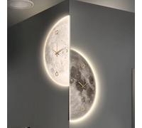 HOLGVE Horloge Murale 3D avec Motif Lune Et Anneau LED, Tableau Décoratif d'angle Semi-Circulaire for Entrée, Décoration Murale for Salon, Chambre, Couloir(White-2,11.8x23.6in/30x60cm)