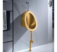 HOLGVE INOX 304 Urinoir Mural en Acier Inoxydable 304 pour Hommes, avec Robinet de Chasse d'eau Manuel, Urinoir Commercial a Chasse d'eau Haute Efficacité(Gold,Ground Row)