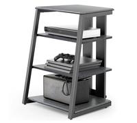 HOLGVE Rack Audio, Meuble HiFi a 4 Niveaux avec Étagère en Bois Réglable en Hauteur, Meuble Stéréo avec Support pour Multiprise(Nero)