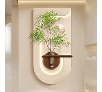 HOLGVE Sculpture Peinture Murale 3D Une Plante Verte Hydroponique, Tableau Décoratif Suspendu Avec Vase, Art Mural En Grès, Applique Murale for Porte Ou Couloir.(Brow1,60x120cm/23.6"x47.2")