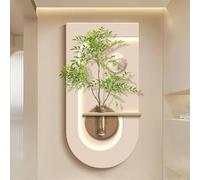 HOLGVE Sculpture Peinture Murale 3D Une Plante Verte Hydroponique, Tableau Décoratif Suspendu Avec Vase, Art Mural En Grès, Applique Murale for Porte Ou Couloir.(Beige1,80x160cm/31.4"x62.9")