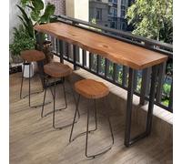 HOLGVE Table de Bar en Bois de Pin Live Edge Industrielle Rustique Hauteur | Table de Bar Étroite Plateau Pin Massif de 5 Cm D'épaisseur et Pieds Métal Noir Robustes Forme U(70.8"x17.7"x41.3")