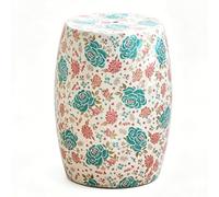 HOLGVE Tabouret de Tambour en Céramique Chinoise, Tabouret de Tambour en Céramique Peint à La Main avec Fleur de Papillon, Tabouret de Décoration de Jardin, Tabouret de Maquillage(White-A)