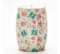 HOLGVE Tabouret de Tambour en Céramique Chinoise, Tabouret de Tambour en Céramique Peint à La Main avec Fleur de Papillon, Tabouret de Décoration de Jardin, Tabouret de Maquillage(White-B)