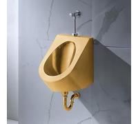 HOLGVE Urinoir Mural en Acier Inoxydable 304 pour Hommes, Urinoirs Anti-éclaboussures avec Robinet Chasse d'eau, Urinoir pour Toilettes Publiques, pour Salles de Bains(Gold,Wall Row)