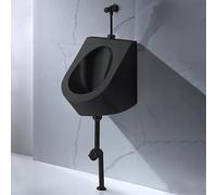 HOLGVE Urinoir Mural en Acier Inoxydable 304 pour Hommes, Urinoirs Anti-éclaboussures avec Robinet Chasse d'eau, Urinoir pour Toilettes Publiques, pour Salles de Bains(Nero,Ground Row)