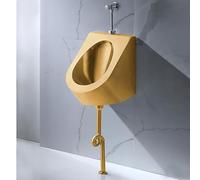 HOLGVE Urinoir Mural en Acier Inoxydable 304 pour Hommes, Urinoirs Anti-éclaboussures avec Robinet Chasse d'eau, Urinoir pour Toilettes Publiques, pour Salles de Bains(Gold,Ground Row)