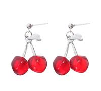 Holibanna 1 paire de boucles d'oreilles pendantes en forme de cerises rouges plaquées argent avec pendentif en forme de cerise, boucles d'oreilles mignonnes en forme de fruits tropicaux pour femme et fille