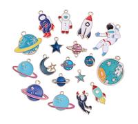 Holibanna 18 pcs Breloques Pendentifs Thème Espace Univers Astronaute Fusée Planètes pour Création Bijoux DIY