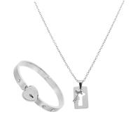 Holibanna 1ensemble Bracelet Et Collier Couples Acier Titanium Love Lock Avec Boîte De Bijoux Élégants Pour Couples