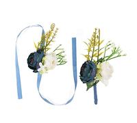 Holibanna 1ensemble Décoration De Mariage Pour Marié Corsage Et Fleur De Poignet Élégants Fleurs Synthétiques Pour Mariage Corsage Bleue Et Blanche
