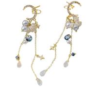 Holibanna 1paire Boucles Oreilles Clips Étoiles Et Lune Avec Chaîne à Franges Accessoire Pour Femmes Sans Perçage Nécessaire Pour Toutes Occasions