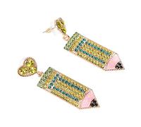 Holibanna 1paire Boucles Oreilles Forme De Crayon Cœur Pour Femmes Créoles Pendantes à Strass Élégantes Et Uniques Parfaites Pour Look Scolaire Et Décontracté