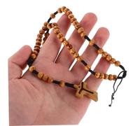 Holibanna 2 pièces Collier Perles de Bois avec Croix Artisanale Pendentif Religieux Unisexe Ornement Polyvalent pour Voiture et pour Communion Confirmation Fête Chrétienne
