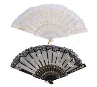 Holibanna 2 Pièces Éventail Pliant Dentelle de Éventails Décoratifs Uniques Noir et Blanc Accessoire Élégant pour pour Femmes
