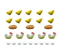 Holibanna 27Pcs / Set Miniature Famille Poussin Poule Mini Oeuf Résine Poulet Figurine Pâques Poulet Nid Ornement Micro Paysage Fée Jardin Décor