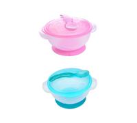 Holibanna 2pièces Lot De Bols à Ventouse Pour Garçon Fille Avec Cuillère Thermosensible Doubles Poignées Antidérapants Plastique Bleu Et Rose