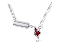 Holibanna 3 Pièces Collier Pendentif Cœur Créatif Forme de Bouteille et Tasse de Vin Rouge Chaîne Ras Du Cou pour Femmes Bijoux Saint-valentin Or Argent