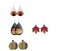 Holibanna 4 Paires Boucles Oreilles Cuir pour Thanksgiving de Citrouille Érable Dinde Noire Accessoires Chic et Festifs pour Fête et