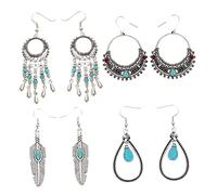 Holibanna 4 paires Boucles Oreilles Pendantes Métalliques Turquoise Accessoires Vintage pour Femmes pour Toutes Occasions