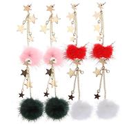 Holibanna 4 Paires Boucles Oreilles Pompons Fausse de Boucles Pendantes Blanc Rouge Vert Rose pour Femme Accessoire de Mode Élégant et Confortable