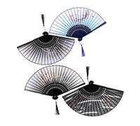 Holibanna 4 Pièces Éventails Pliants Soie avec Pompon Éventail Main Décoratif pour Anniversaire Mariage Danse et Cérémonie Style Classique Chinois et Noir