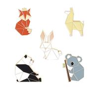 Holibanna 5 Pièces Mignon Émail Revers Pin Set de Bande Dessinée Géométrique Origami Animaux Broche Pins Décoratif Renard Ours Panda Lapin Badges Broches de Fête des Mères