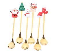 Holibanna 6 Pièces Coffret Cuillères de Dessert de Noël Doré Design Sapin Renne Bonhomme Manche Long Confortable pour Café Verrines et Pâtisseries