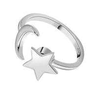 Holibanna Bague de Phalange Ouverte Réglable en Alliage Blanc Étoiles et Lune Anneau Fin pour Femme Bijoux Bague D’Ouverture Élégante et Légère pour Usage Quotidien