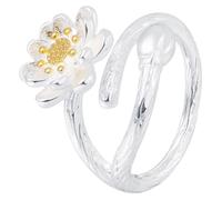 Holibanna Bague Fleur en Forme de Nénuphar Argentée en Cuivre Ajustable pour Femme, Anneau Ouvert Décoratif Chic et Confortable, pour Festival ou Club