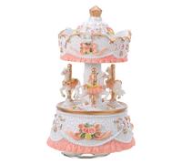 Holibanna Boîte à Musique Carrousel Lumineuse LED en Résine Blanche, Cheval Rotatif à Remontage Vis de Sécurité, Décoration Noël et Présent Musical pour Chambre D’garçon et Filles, Ambiance