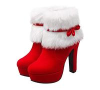 Holibanna Bottes Courtes à Talons Épais Pour Femmes Modèle Hiver Avec Nœud Idéales Pour Noël Jours Froids