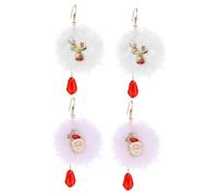 Holibanna Boucles D’Oreilles de Noël - 4 Paires Boules Moelleuses Rouges et Cristaux Décorations D’Oreilles Festives pour Femmes et Filles Fermoirs en Caoutchouc Confortables