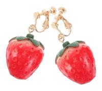 Holibanna Boucles d'Oreilles à Clip Motif Fraise Réaliste pour Femmes Accessoires Fruités en Plastique Léger Clips sans Perçage Confortables Bijoux Fantaisie pour Festivals et Tenues