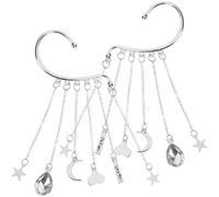 Holibanna Boucles d'Oreilles Clip Lune et Étoile Pompons, Lot de 2 Manchettes sans Perçage, pour Femmes et Filles, pour Événements et Réceptions