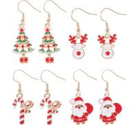 Holibanna Boucles D'oreilles de Noël pour Femmes 4 Paires Pendantes Créatives Sapin, Cerf, Canne et Père Noël, Bijoux de Festival Festifs, Accessoires Mode pour Fêtes et Occasions Spéciales