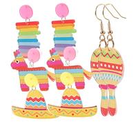 Holibanna Boucles D'oreilles Pendantes En Acrylique Pour Femme Couleur Multicolore Style Mexicain, Légères Et Festives, Lot De 4 Paires Pour Fête, Carnaval Et Occasions Spéciales