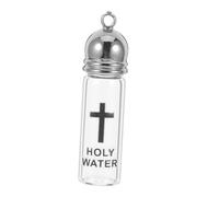 Holibanna Bouteille Eau Bénite Catholique Verre avec Croix Flacon de Baptême Bouchon Acrylique Argenté pour Cérémonie Religieuse et Protection Chrétienne