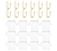 Holibanna Bracelet Chapelet Catholique en Perles Imitation Or et Blanc Croix, Mini Chapelet pour Cérémonie Religieuse, Lot de 12, Présent pour Baptême et Communion