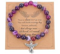Holibanna Bracelet de Perles Élastique Violet pour Femmes Bracelet Commémoratif de Sympathie avec Carte Souvenir Présent de Deuil pour Perte D’Cher Mémorial pour Victimes et Proches