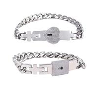 Holibanna Bracelet Serrure Couple Acier Inoxydable Argent 2 PièCes Bracelet Clé Coeur Et Carré Cadeau Anniversaire Valentin