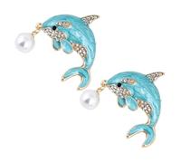 Holibanna Broche Dauphin En Alliage Et Cristaux Ornée De Perle Imitation, Lot De 2, Bijoux Pour Femmes, Épingle Décorative Pour Pull Et Châle, Bleu Dégradé, Style Océan, Taille Moyenne